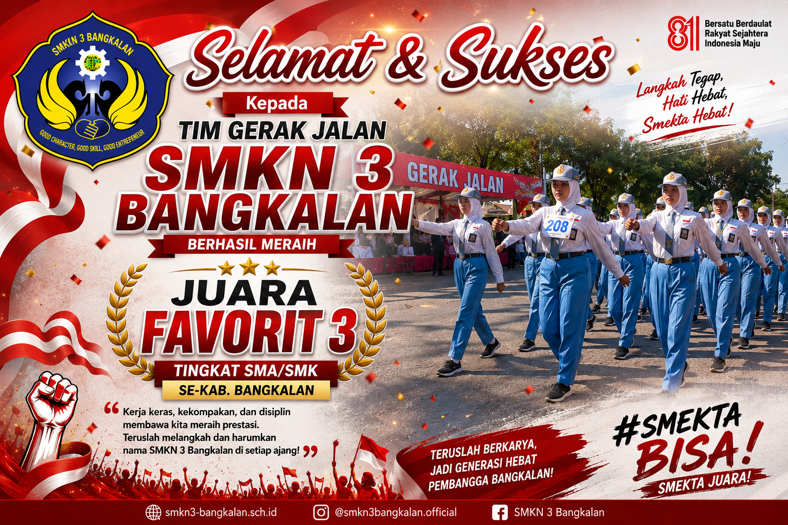 Selamat dan Sukses! Tim Gerak Jalan Putri SMKN 3 Bangkalan Raih Juara Favorit III